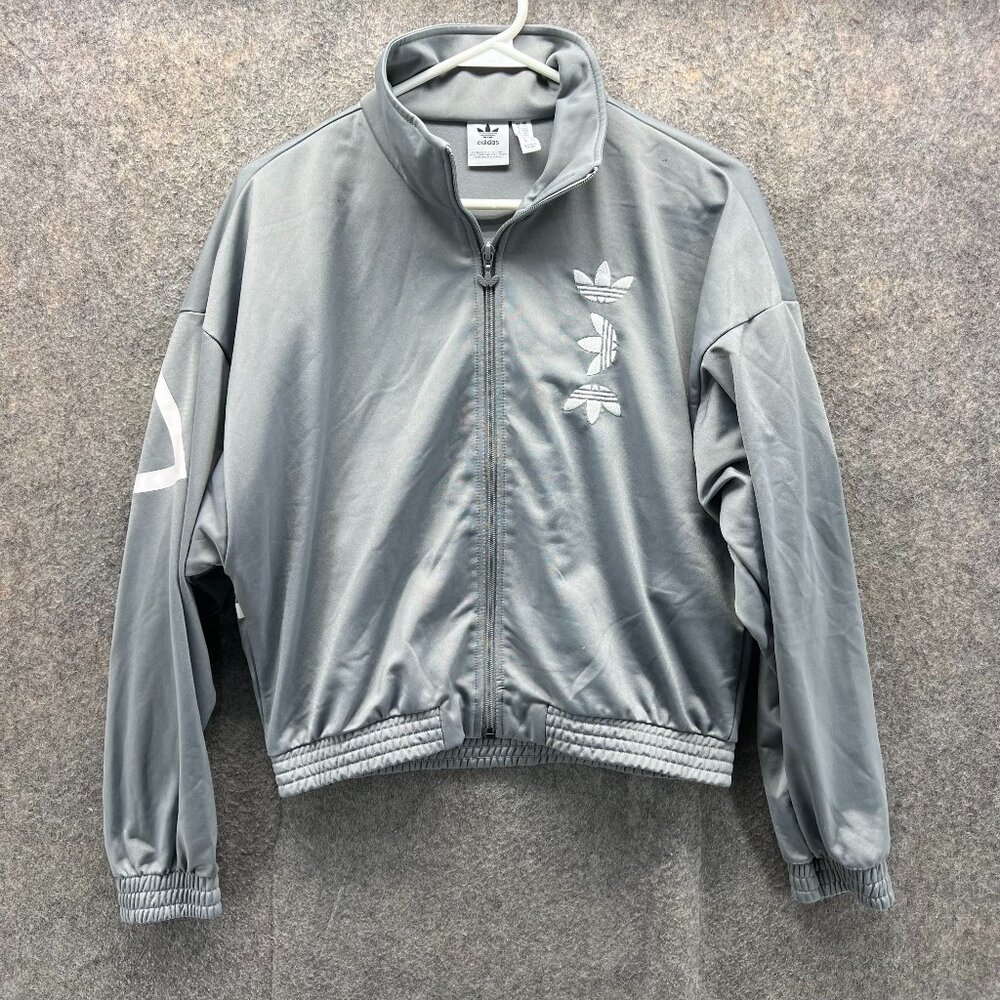Adidas Jacket Women Small Gray Full Zip Track Original FS7219 Trefoil Firebird